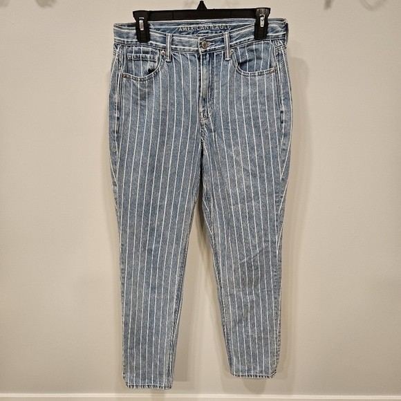 American Eagle Outfitters Denim - American Eagle Jeans Womens 4 Long Blue White Striped Mom Jean Hi Rise